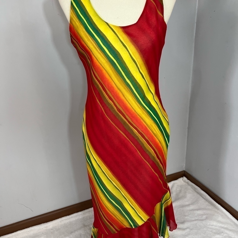 Vintage Y2K Resort Dress Phoebe Artsy Beach Neon Rainbow Stripes Vacay Jamaica - Picture 6 of 14
